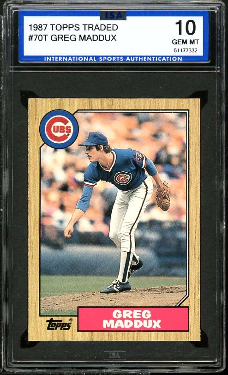 Greg Maddux Rookie Card 1987 Topps Traded #70T ISA 10 GEM MINT Image 1