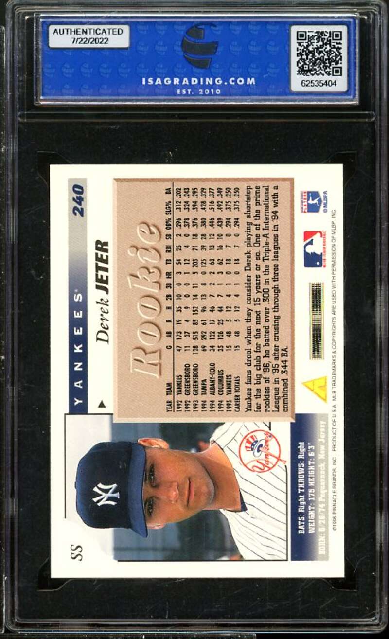 Derek Jeter Rookie Card 1996 Score #240 ISA 9 MINT Image 2