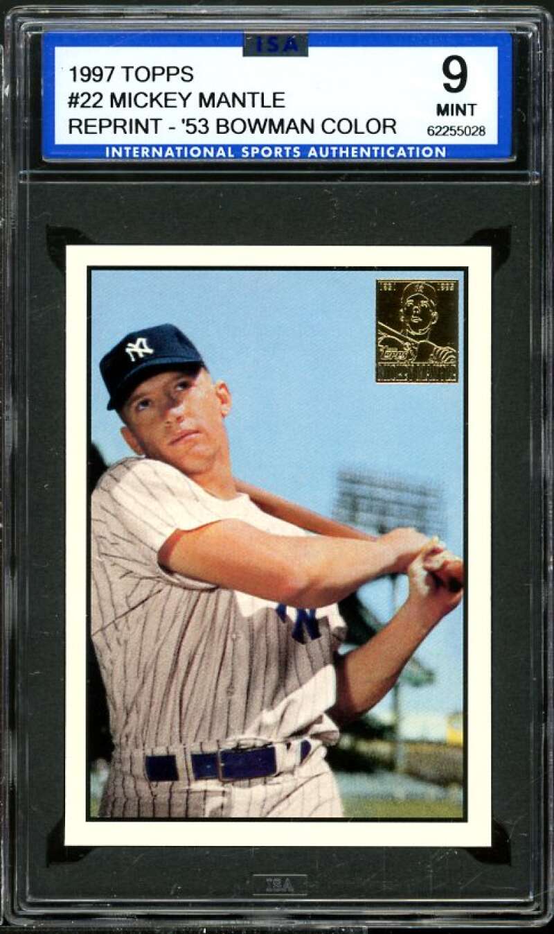 Mickey Mantle Card 1997 Topps Reprint #22 1953 Bowman Color ISA 9 MINT Image 1