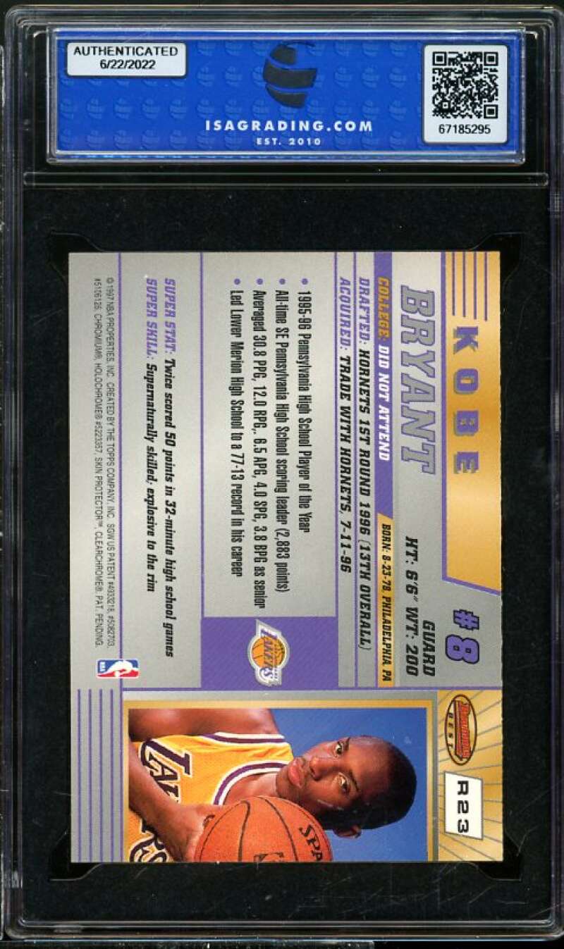 Kobe Bryant Rookie Card 1996-97 Bowman's Best #r23 ISA 9 MINT Image 2