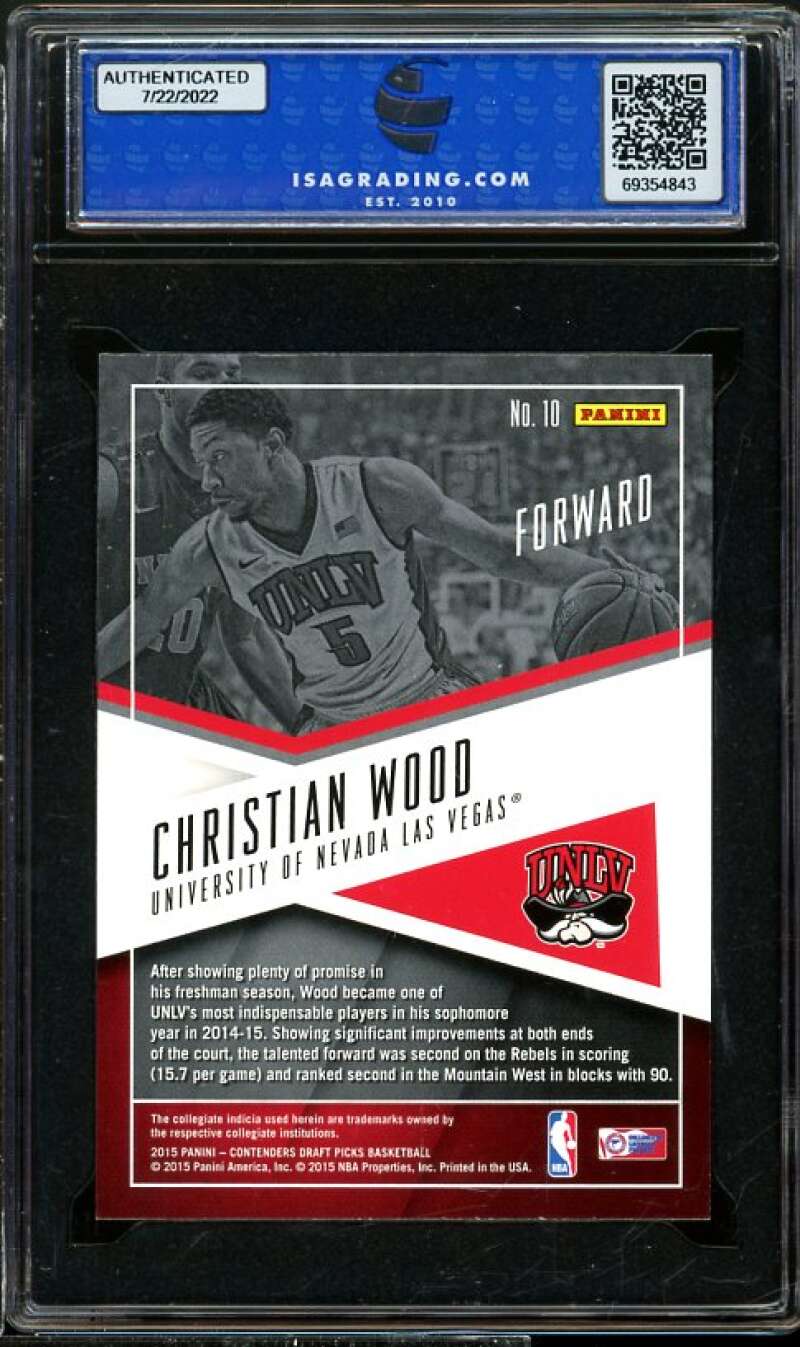 Christian Wood Rookie Card 2015-16 Panini Contenders DP SC #10 ISA 8.5 NM-MT+ Image 2