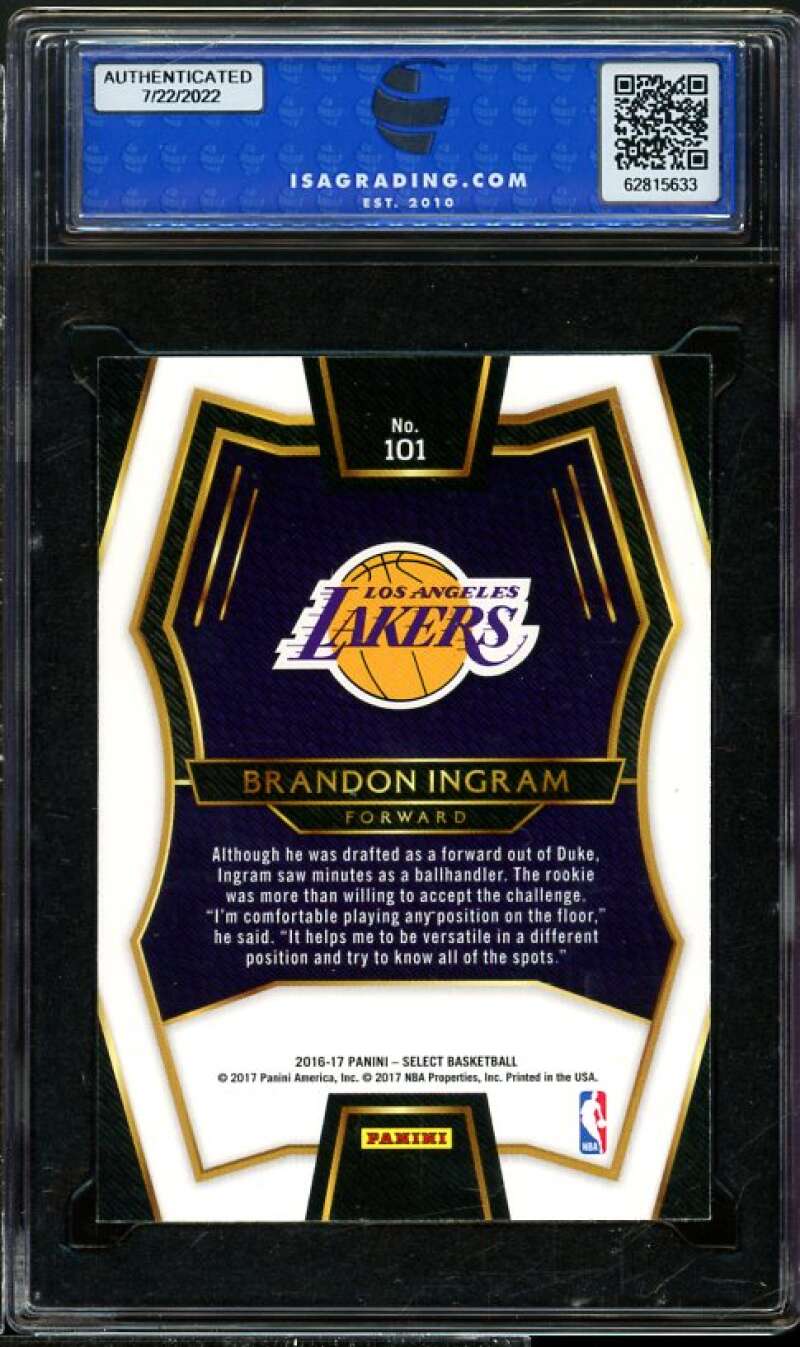 Brandon Ingram Rookie Card 2016-17 Panini Select #101 ISA 10 GEM MINT Image 2