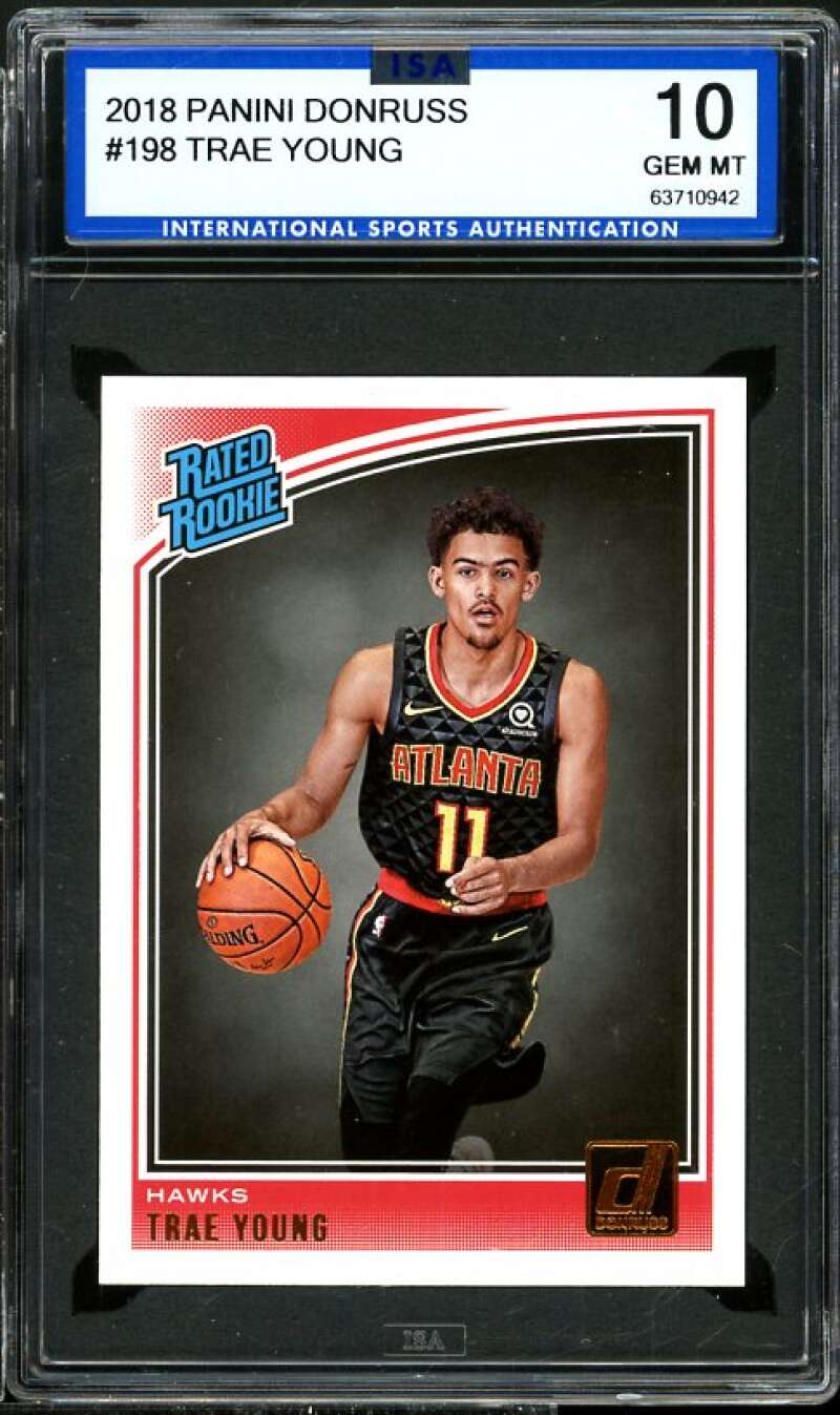 Trae Young Rookie Card 2018-19 Panini Donruss #198 ISA 10 GEM MINT Image 1