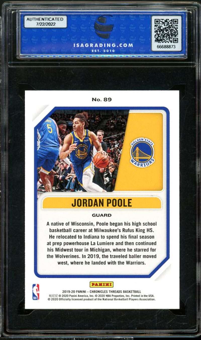 Jordan Poole Rookie Card 2019-20 Panini Chronicles Threads #89 ISA 10 GEM MINT Image 2