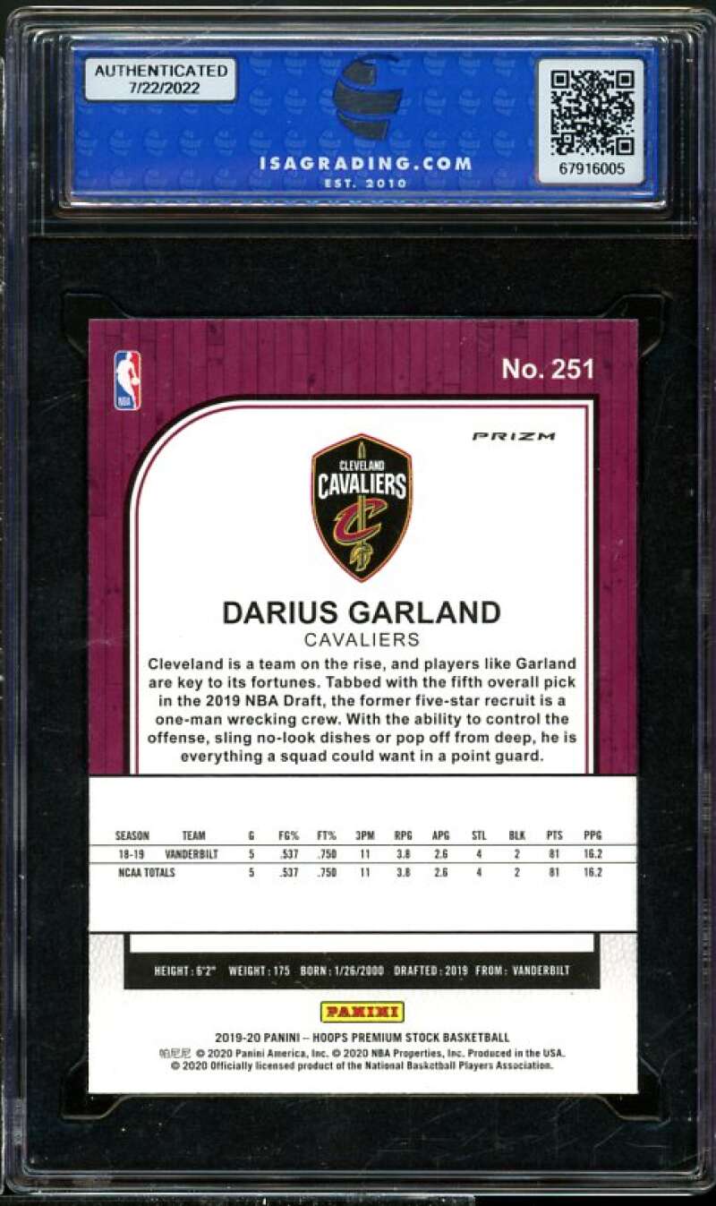 Darius Garland Rookie 2019-20 Hoops Premium Purple Disco Prizm #251 ISA 10 GEM Image 2