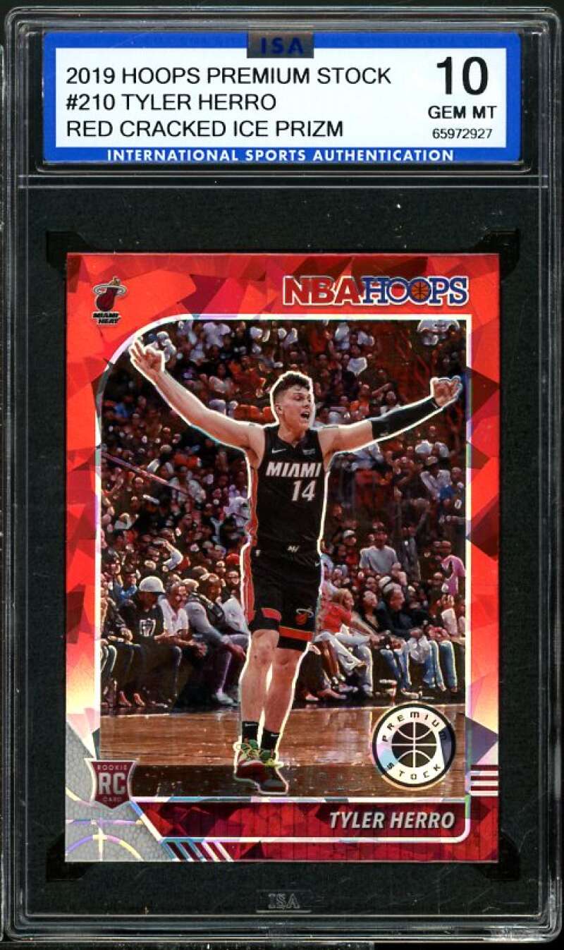 Tyler Herro Rookie Card 2019-20 Hoops Premium Red Cracked Ice #210 ISA 10 GEM MT Image 1