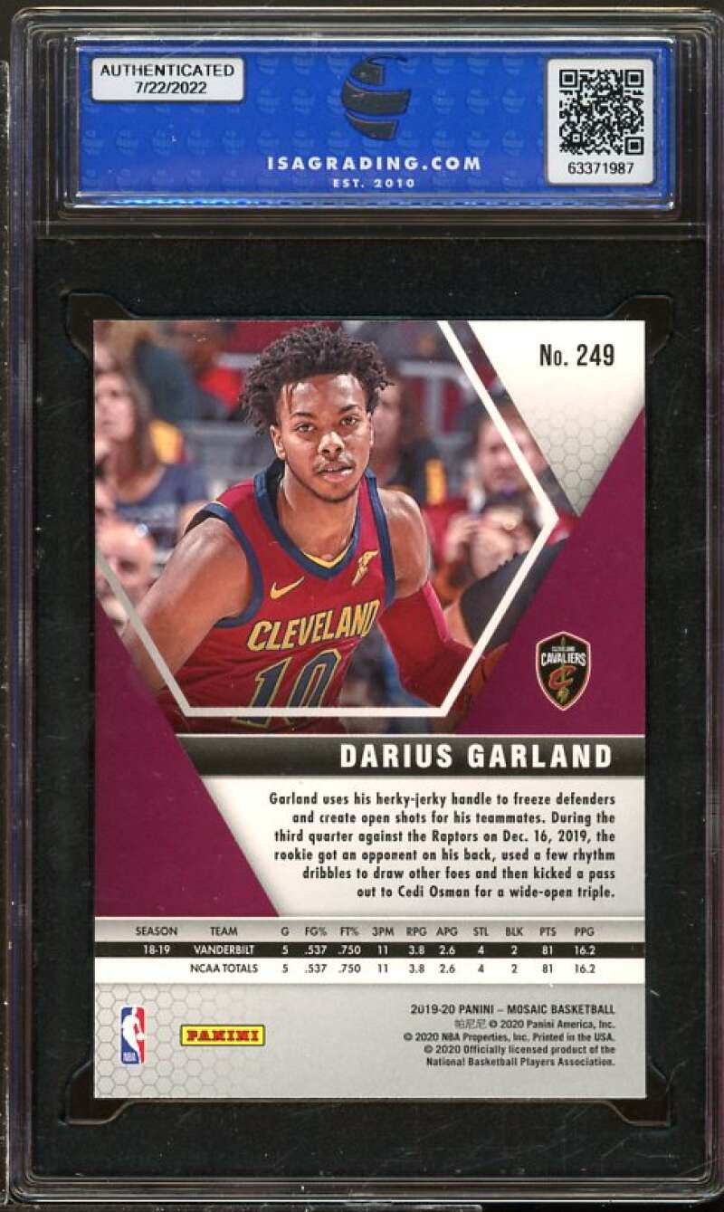 Darius Garland Rookie Card 2019-20 Panini Mosaic #249 ISA 9 MINT Image 2