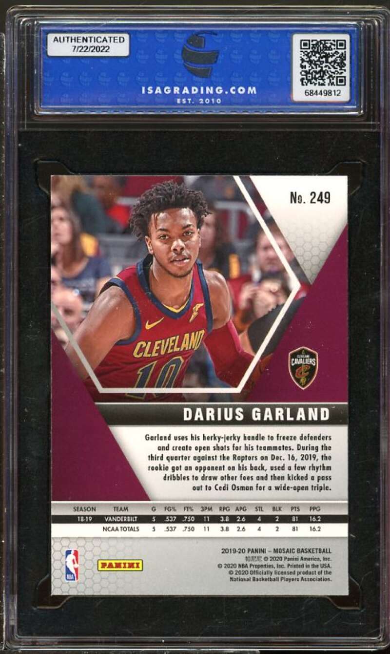 Darius Garland Rookie Card 2019-20 Panini Mosaic #249 ISA 10 GEM MT Image 2