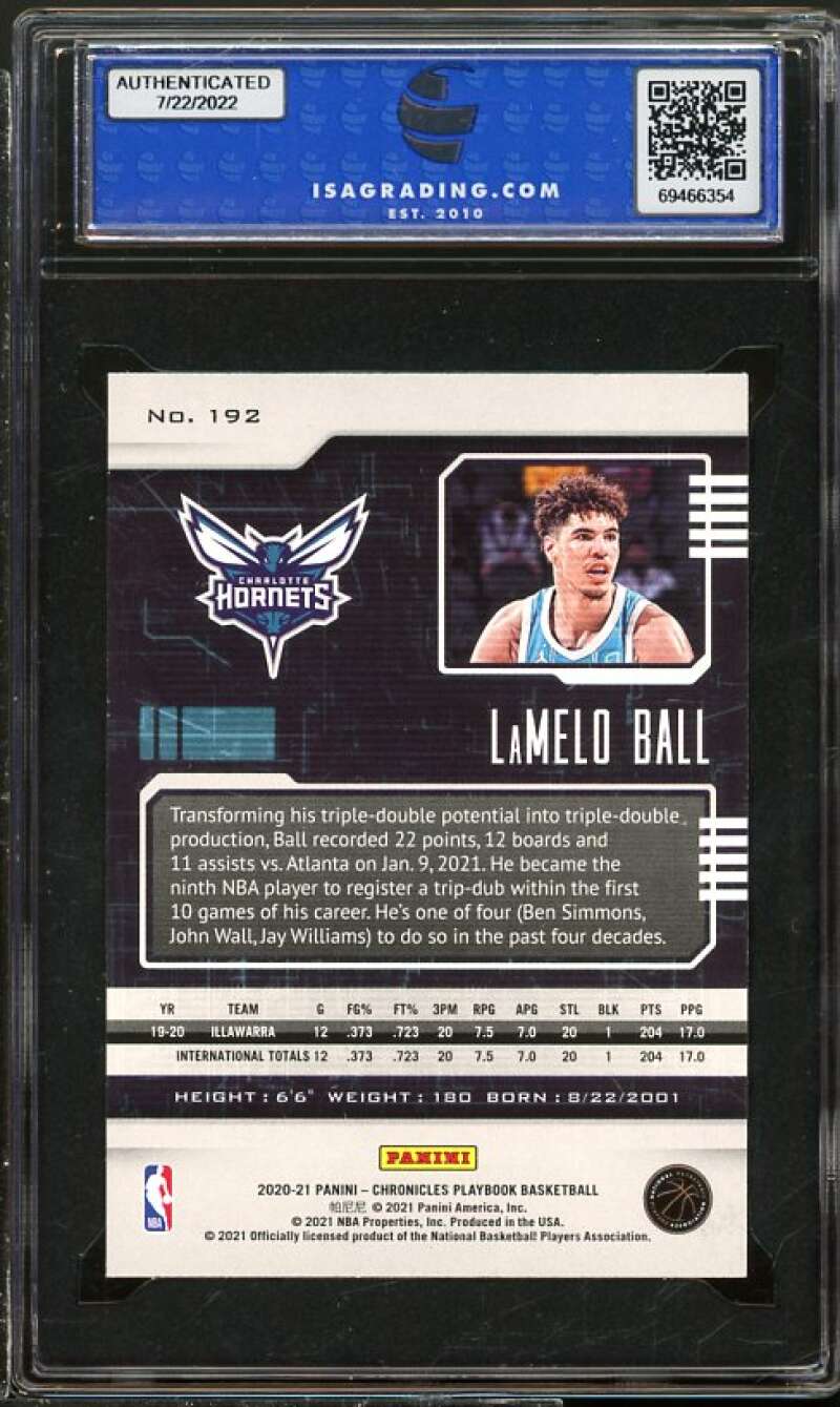 LaMelo Ball Rookie Card 2020-21 Panini Chronicles Playbook #192 ISA 10 GEM MINT Image 2