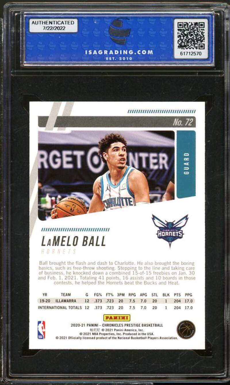 LaMelo Ball Rookie Card 2020-21 Panini Chronicles Prestige #72 ISA 9 MINT Image 2