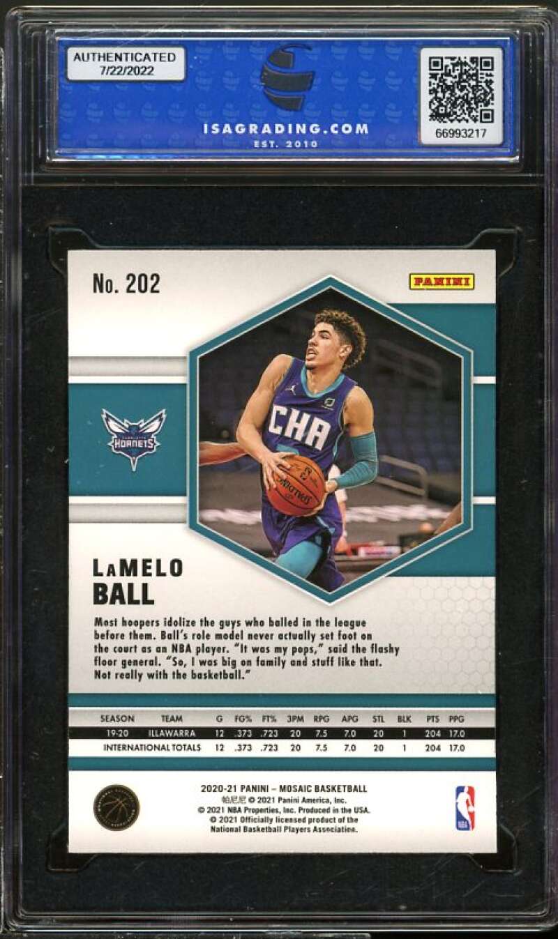 LaMelo Ball Rookie Card 2020-21 Panini Mosaic #202 ISA 9 MINT Image 2