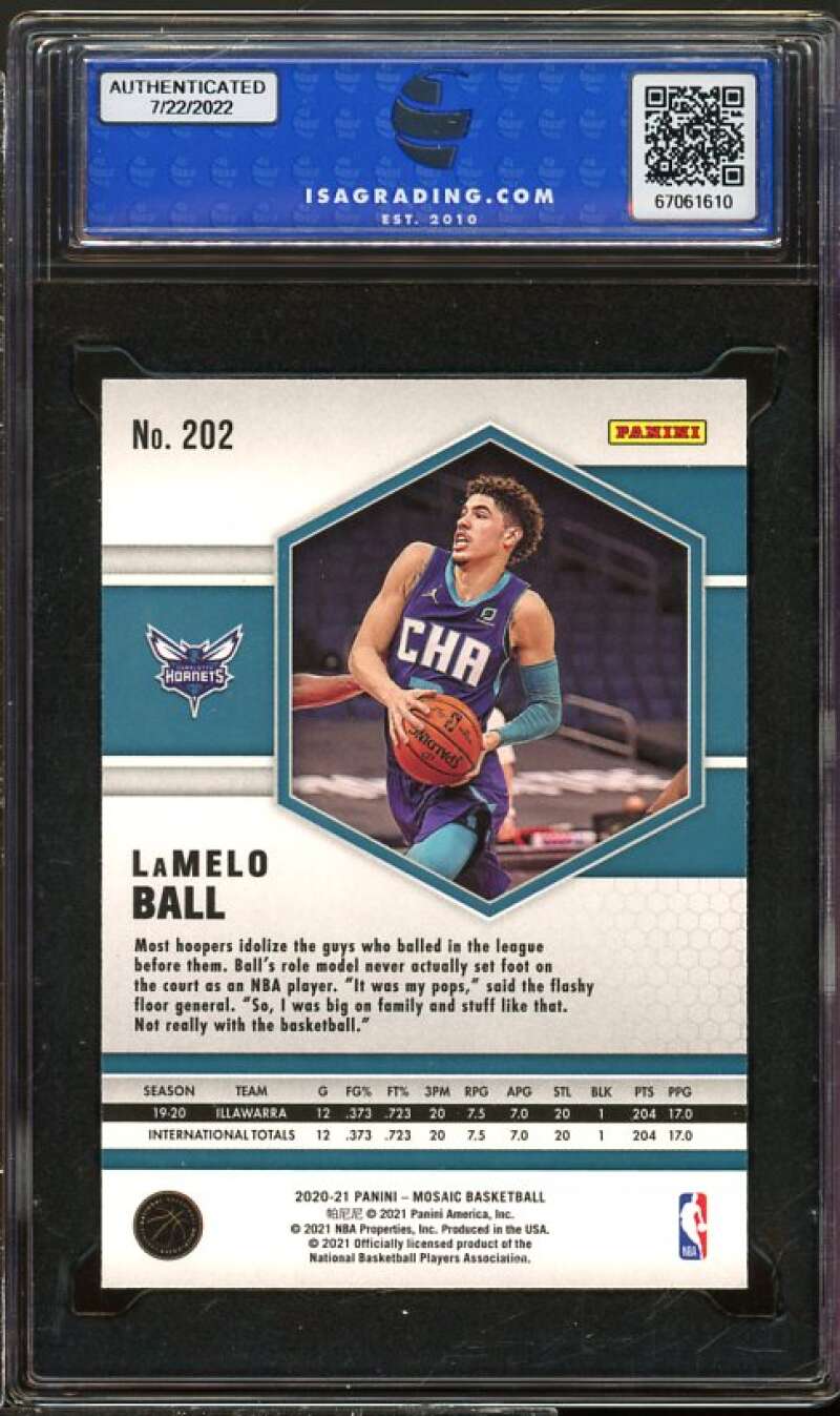 LaMelo Ball Rookie Card 2020-21 Panini Mosaic #202 ISA 10 GEM MINT Image 2