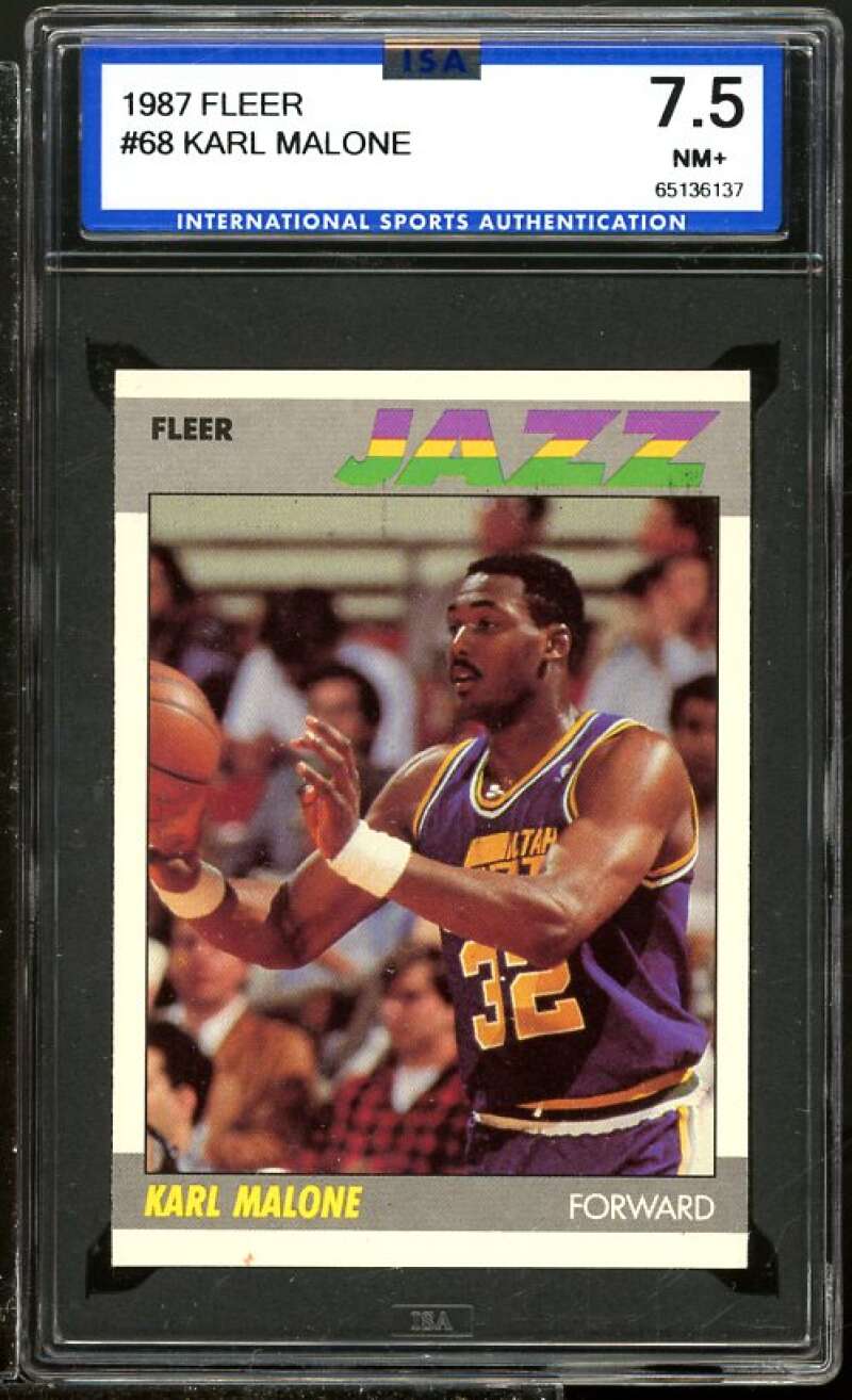 Karl Malone Card 1987-88 Fleer #68 ISA 7.5 NM+ Image 1