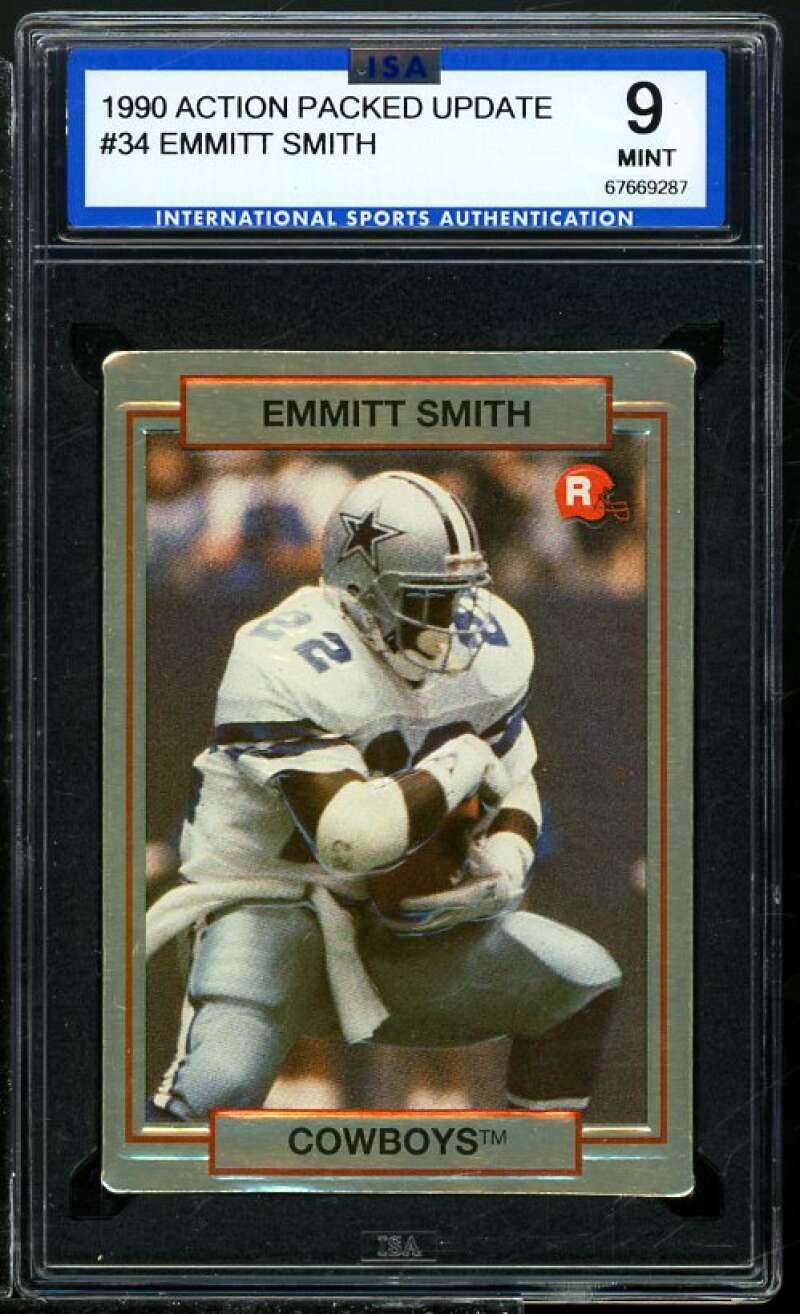 Emmitt Smith Rookie Card 1990 Action Packed Rookie Update #34 ISA 9 MINT Image 1