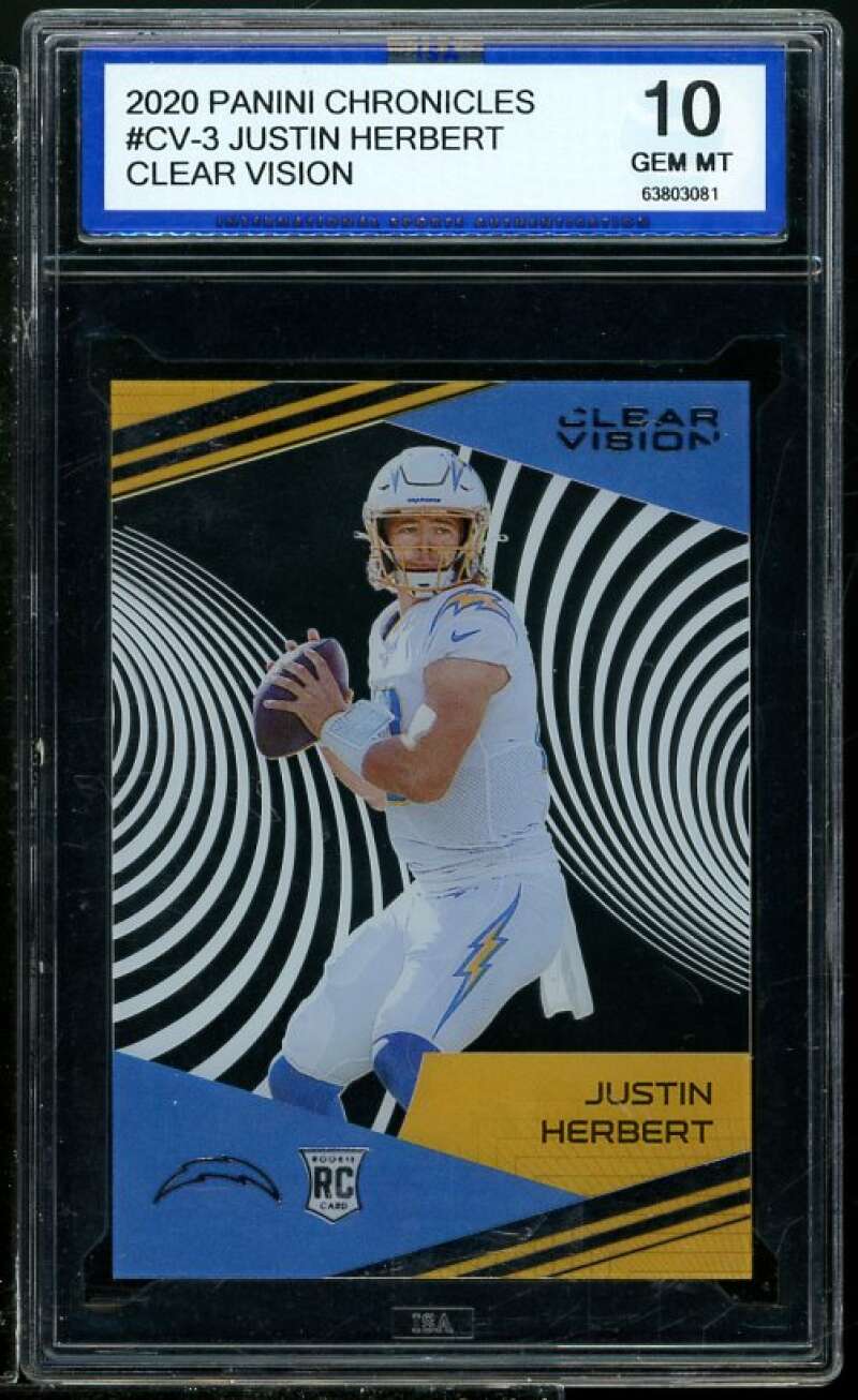 Justin Herbert Rookie 2020 Panini Chronicles Clear Vision #CV-3 ISA 10 GEM MINT Image 1