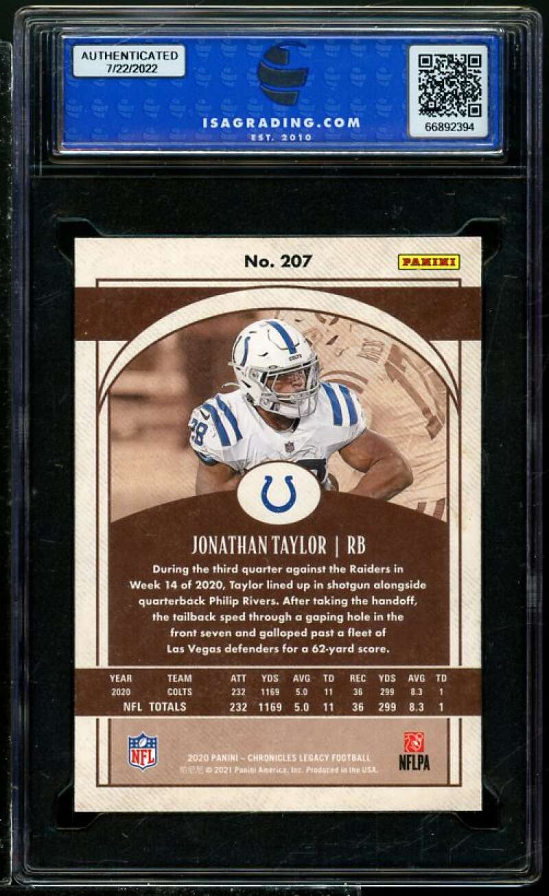 Jonathan Taylor Rookie 2020 Panini Chronicles Legacy Update #207 ISA 10 GEM MINT Image 2