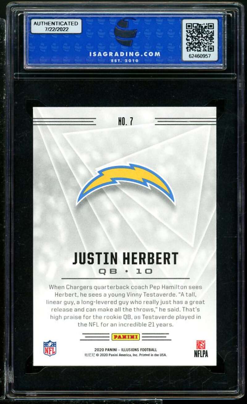 Justin Herbert Rookie Card 2020 Panini Illusions Retail #7 ISA 10 GEM MINT Image 2