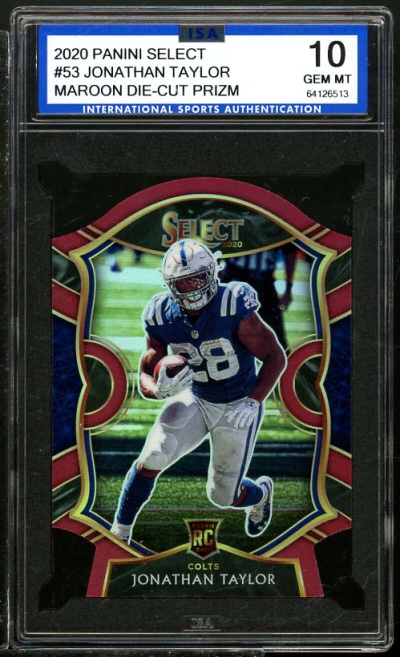 Jonathan Taylor Rookie 2020 Panini Select Maroon Die-Cut Prizm #53 ISA 10 GEM MT Image 1