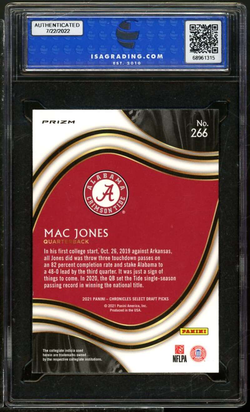 Mac Jones Rookie Card 2021 Panini Chronicles D.P. Select Silver #266 ISA 9 MINT Image 2