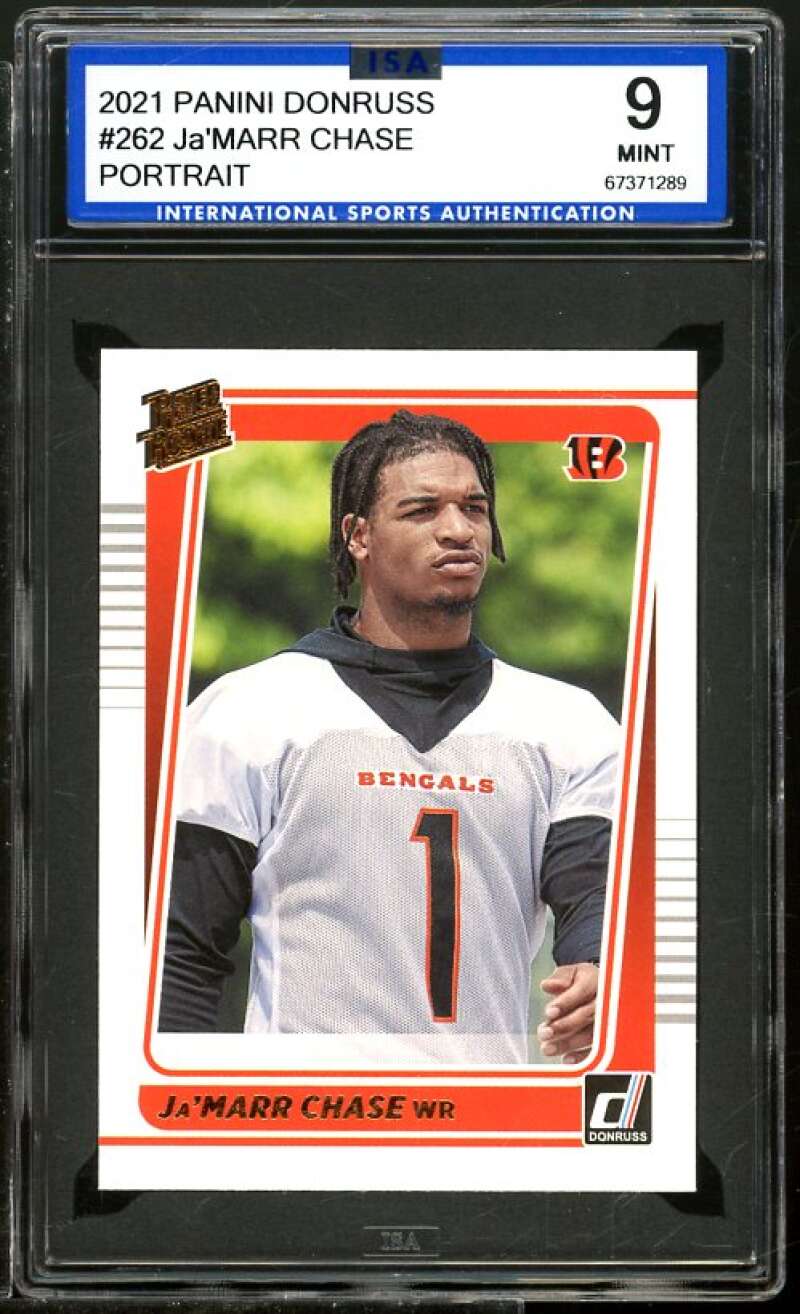 Ja'Marr Chase Rookie Card 2021 Panini Donruss Portrait #262 ISA 9 MINT Image 1