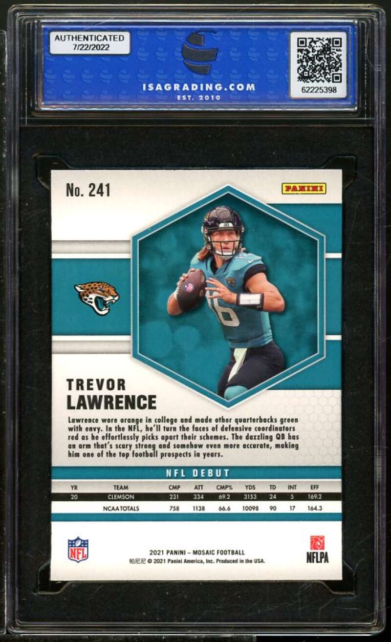 Trevor Lawrence Rookie Card 2021 Panini Mosaic #241 ISA 9 MINT Image 2