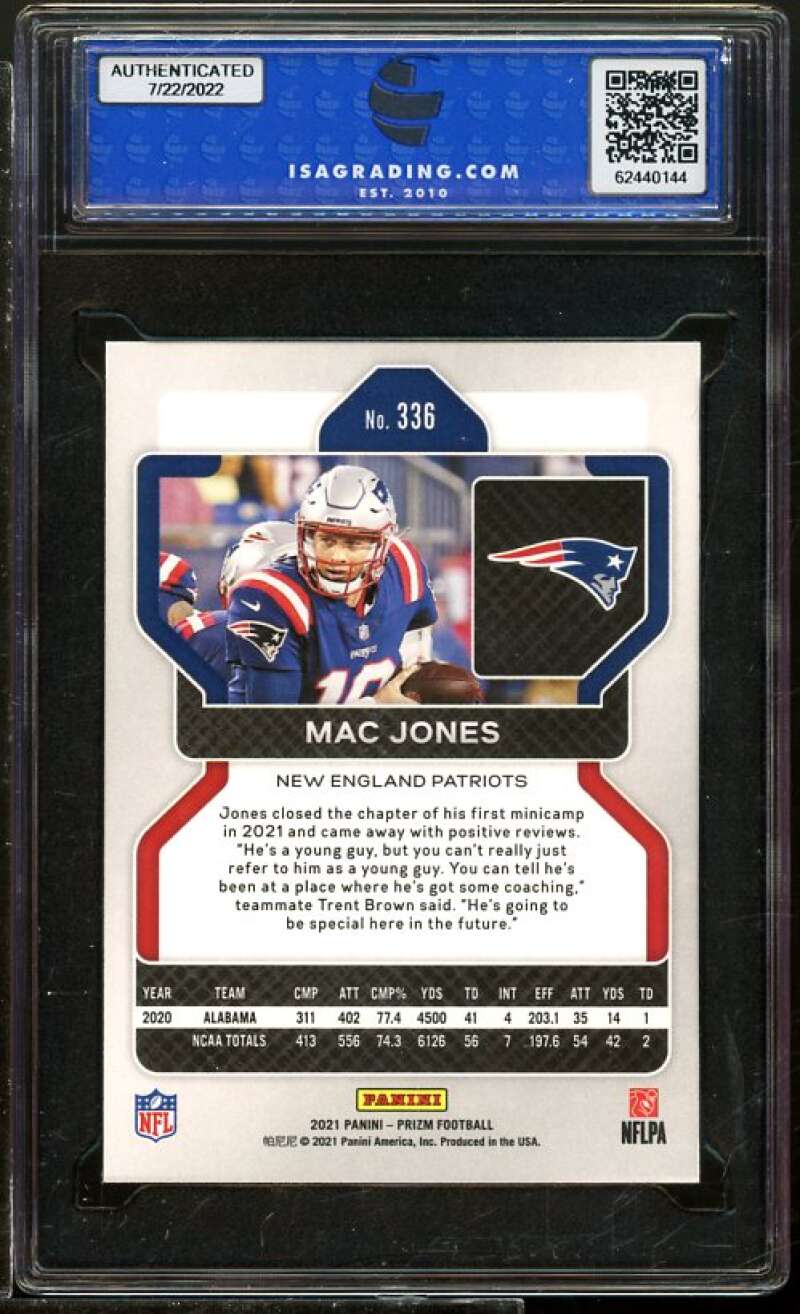 Mac Jones Rookie Card 2021 Panini Prizm #336 ISA 9 MINT Image 2