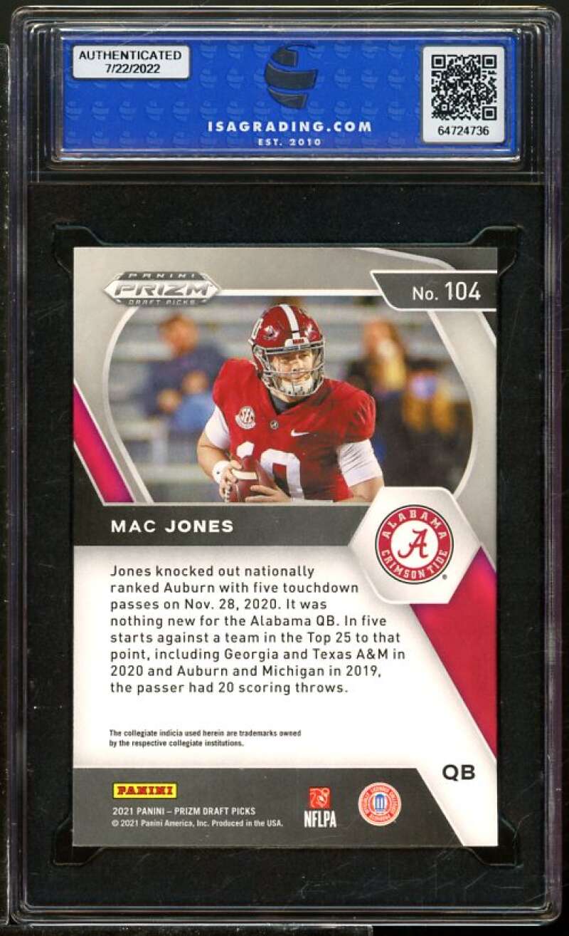 Mac Jones Rookie Card 2021 Panini Prizm Draft Picks #104 ISA 9 MINT Image 2