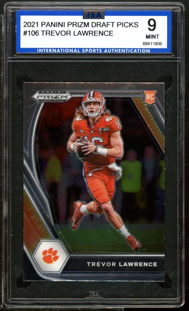 Trevor Lawrence Rookie Card 2021 Panini Prizm Draft Picks #106 ISA 9 MINT Image 1