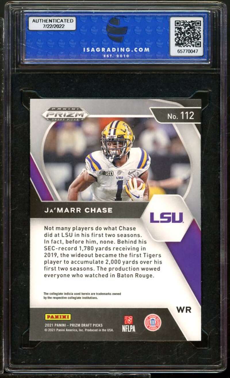 Ja'Marr Chase Rookie Card 2021 Panini Prizm Draft Picks #112 ISA 10 GEM MINT Image 2