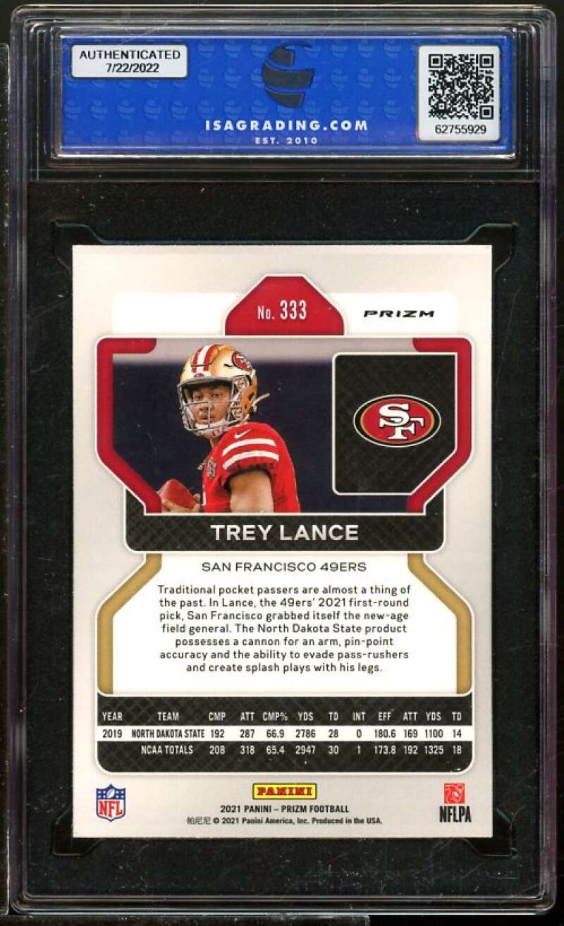 Trey Lance Rookie Card 2021 Panini Prizm Light Blue Prizm ISA 8.5 NM-MT+ Image 2