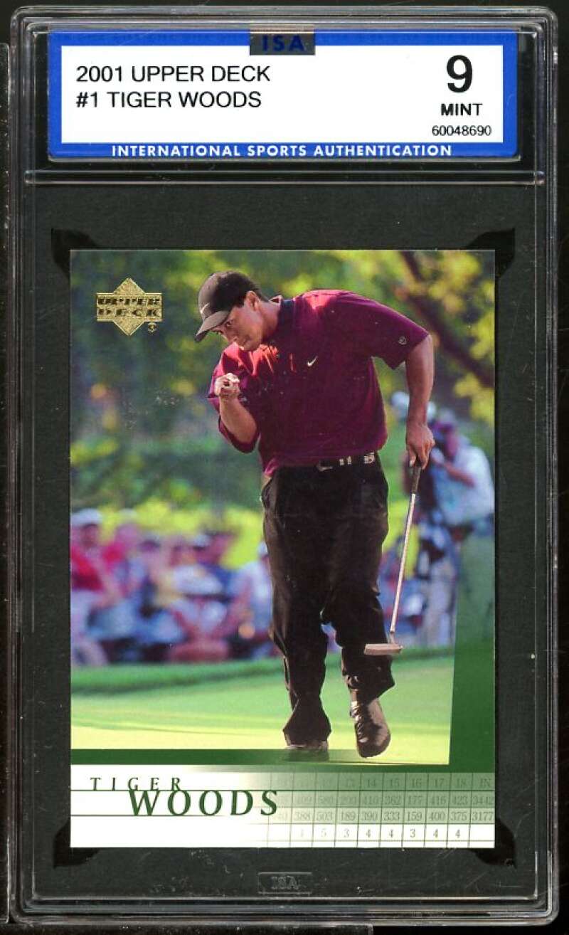 Tiger Woods Golf rookie Card 2001 Upper Deck #1 ISA 9 MINT Image 1