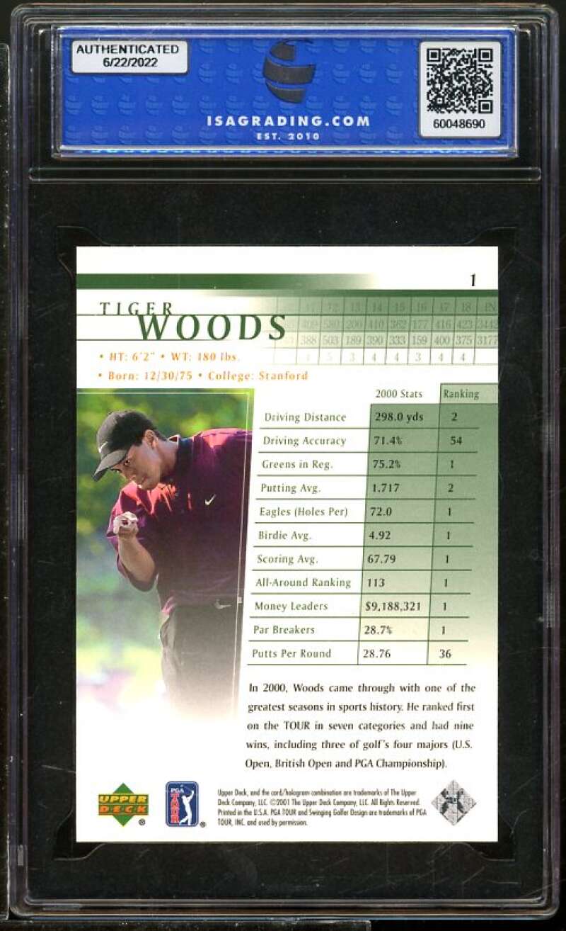 Tiger Woods Golf rookie Card 2001 Upper Deck #1 ISA 9 MINT Image 2