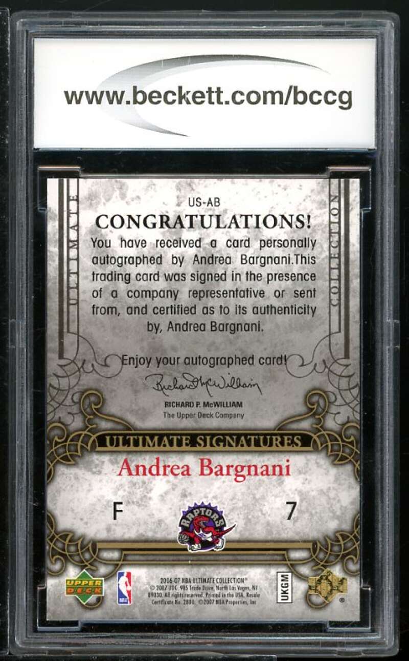 Andrea Bargnani Rookie 2006-07 Ultimate Collection Signatures #USAB BGS BCCG 9 Image 2