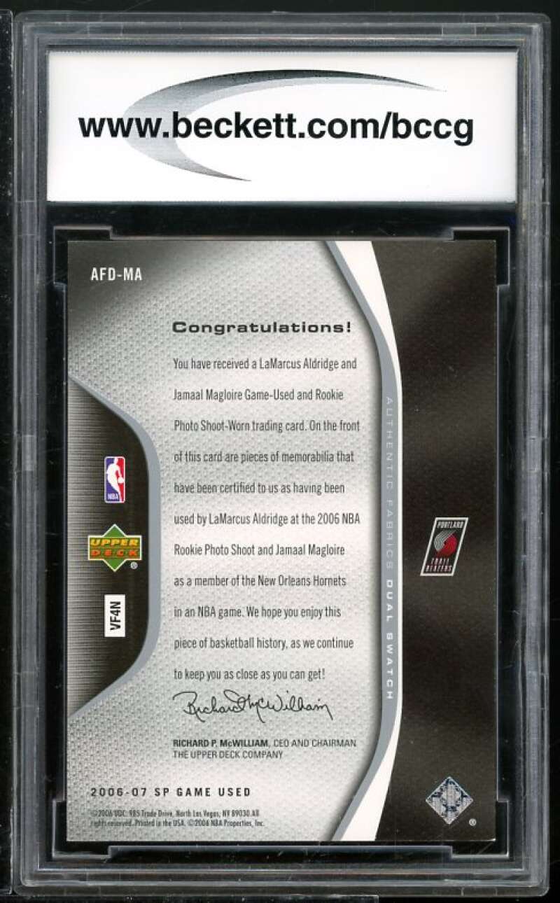 LaMarcus Aldridge RC 2006-07 SP Game Used Auth Fabrics Dual #AFD-MA BGS BCCG 10 Image 2