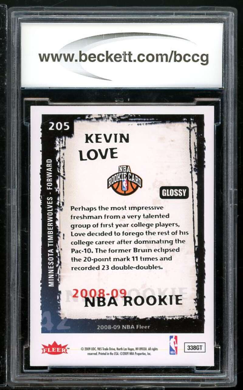 Kevin Love Rookie Card 2008-09 Fleer Glossy #205 BGS BCCG 9 Image 2