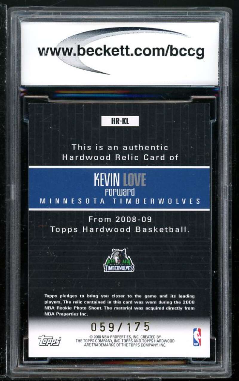 Kevin Love Rookie Card 2008-09 Topps Hardwood Relics #HR-KL BGS BCCG 9 Image 2