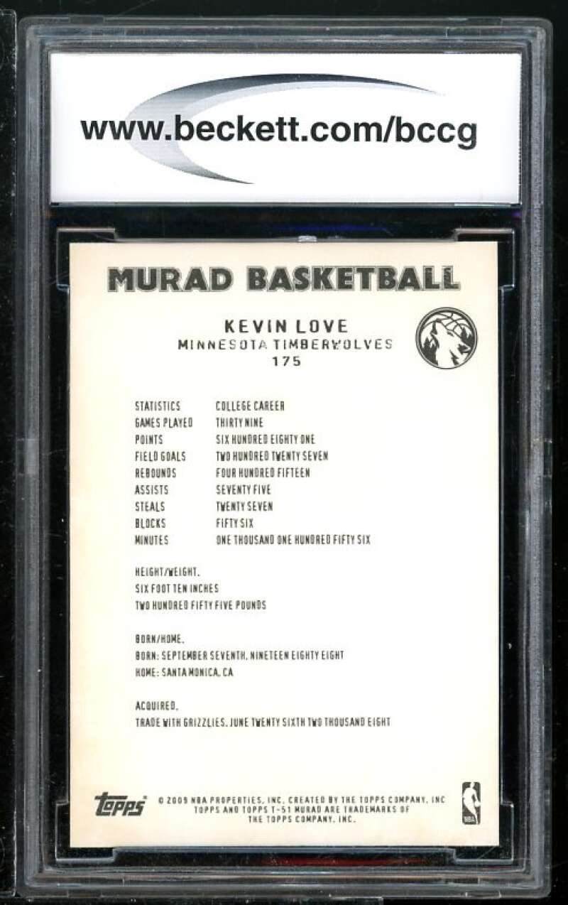 Kevin Love Rookie Card 2008-09 Topps T51 Murad #T51 BGS BCCG 9 Image 2