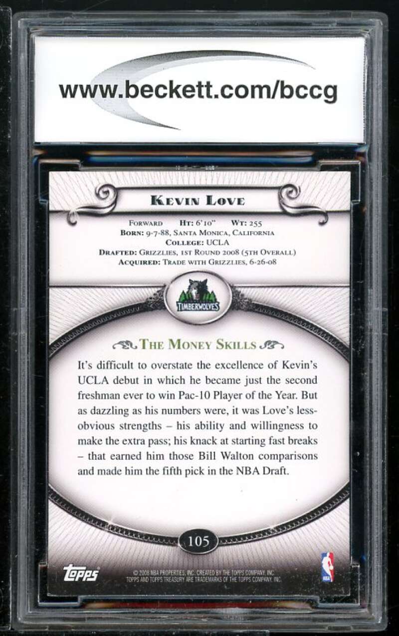 Kevin Love Rookie Card 2008-09 Topps Treasury #105 BGS BCCG 9 Image 2