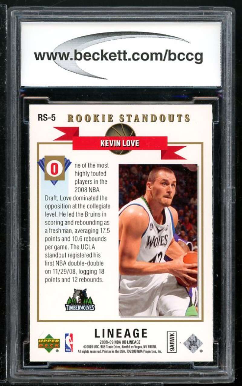 Kevin Love Rookie Card 2008-09 UD Lineage Rookie Standouts #RS5 BGS BCCG 10 Image 2