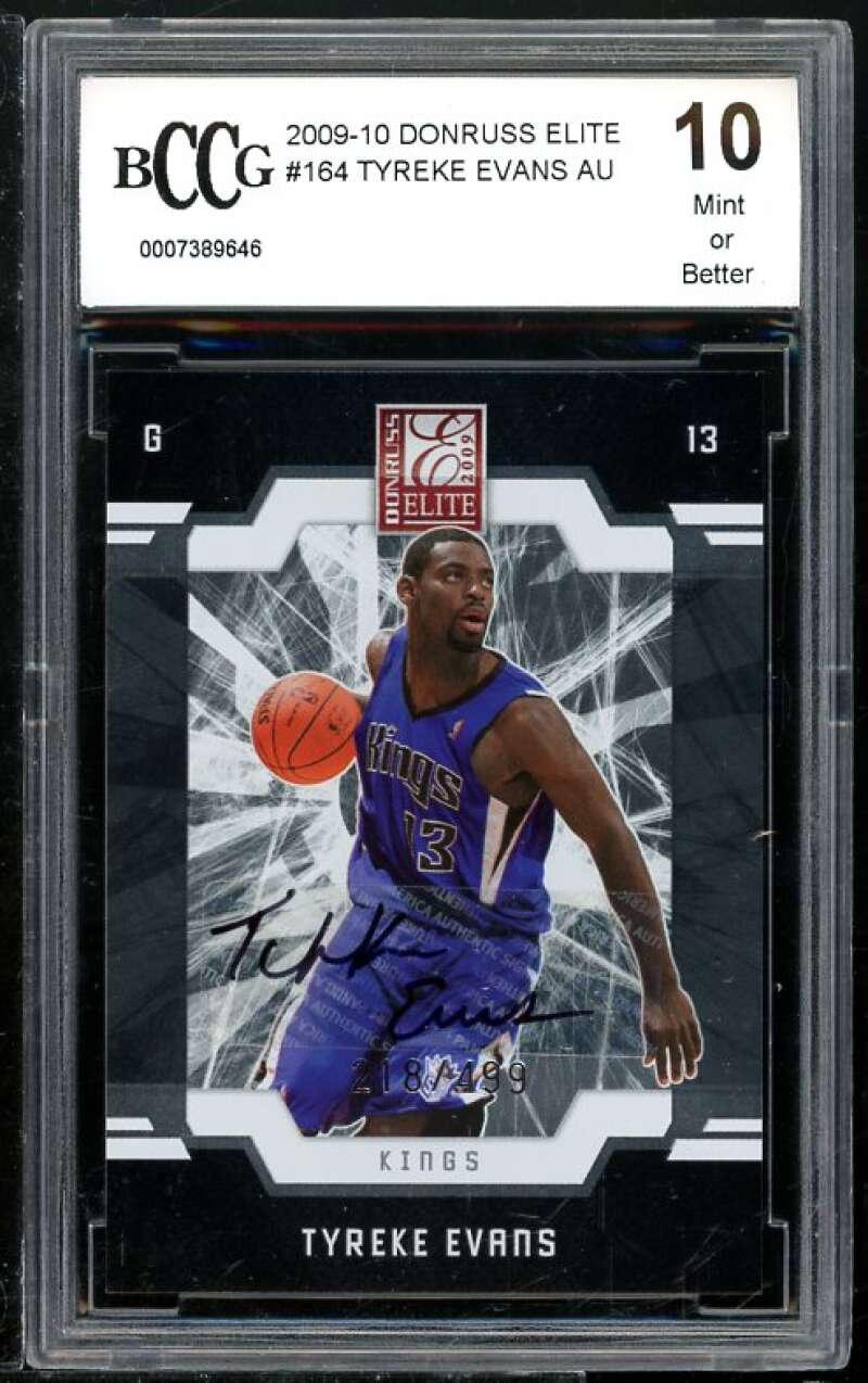 Tyreke Evans Rookie Card 2009-10 Donruss Elite Autograph #164 BGS BCCG 10 Image 1