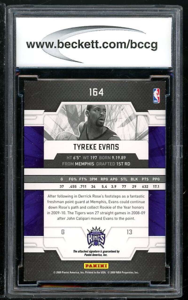 Tyreke Evans Rookie Card 2009-10 Donruss Elite Autograph #164 BGS BCCG 10 Image 2