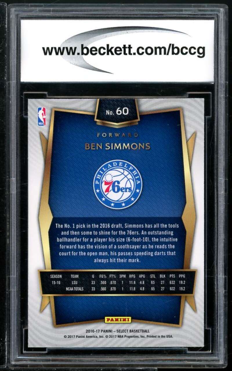 Ben Simmons Rookie Card 2016-17 Select #60 BGS BCCG 9 Image 2