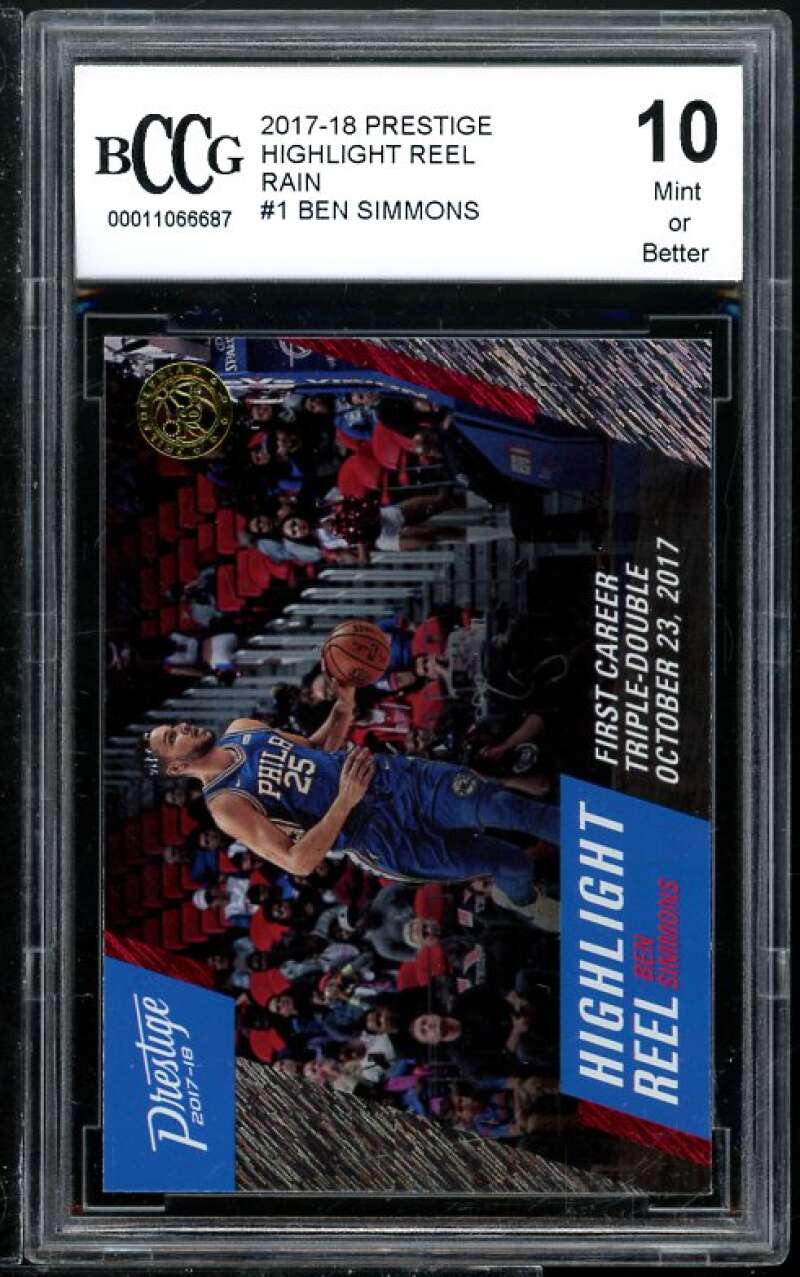 Ben Simmons Card 2017-18 Prestibe Highlight Reel Rain #1 BGS BCCG 10 Image 1