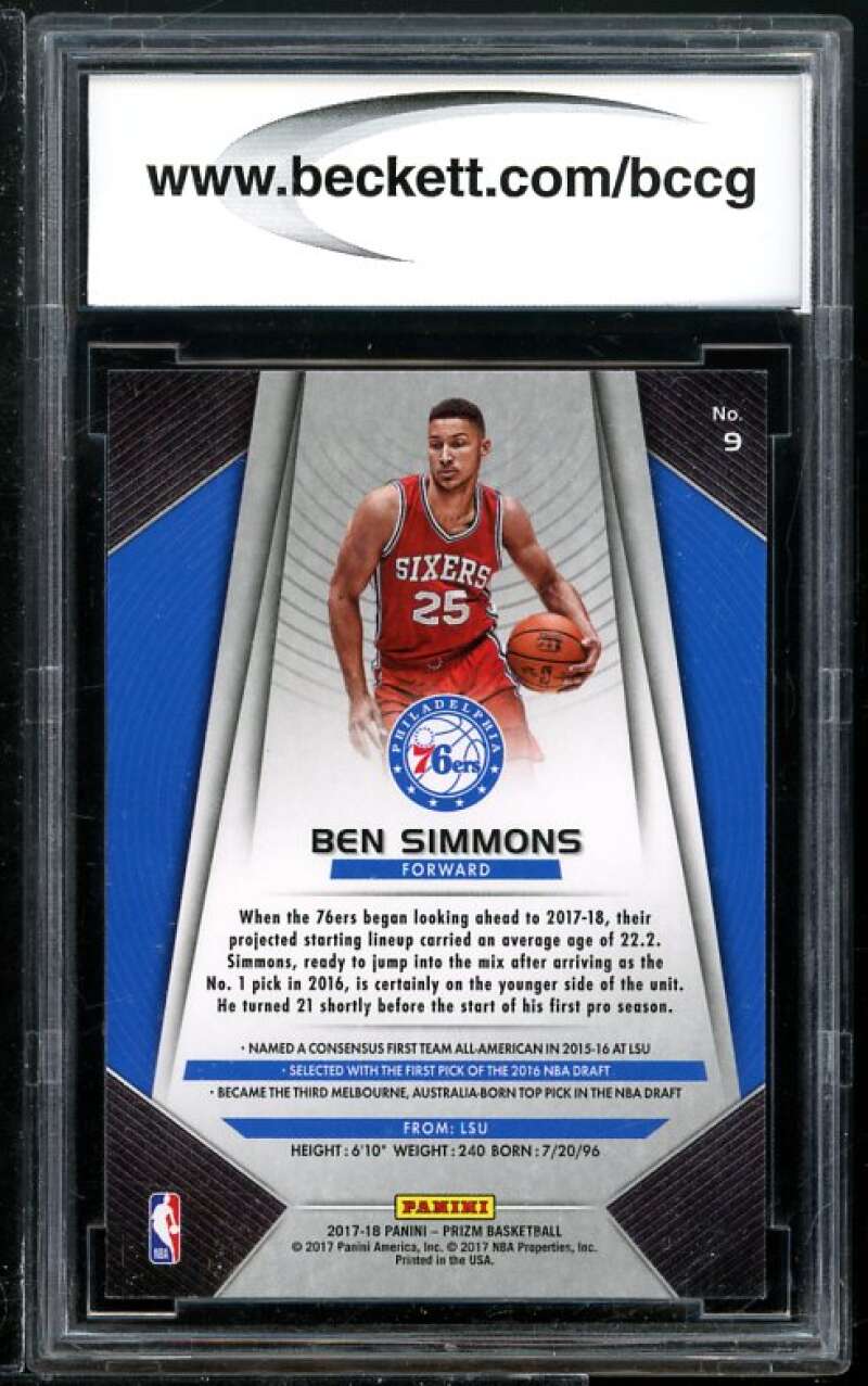 Ben Simmons Card 2017-18 Panini Prizm #9 BGS BCCG 10 Image 2