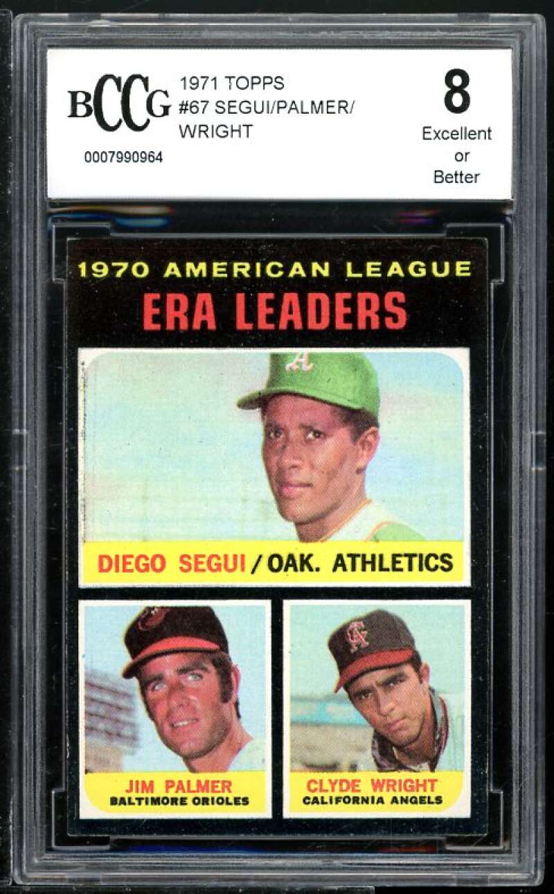 Diego Segui/Jim Palmer/Clyde Wright LL Card 1971 Topps #67 BGS BCCG 8 Image 1