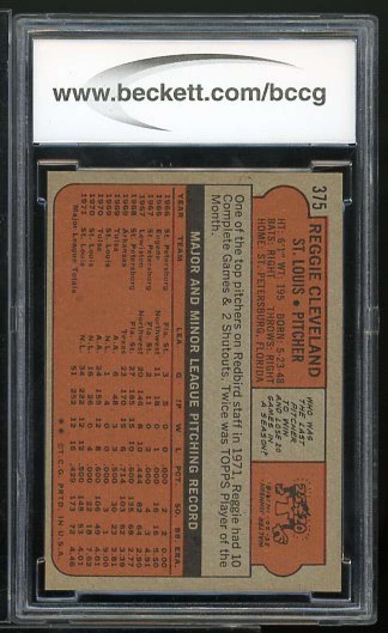 Reggie Cleveland Card 1972 Topps #375 BGS BCCG 8 Image 2