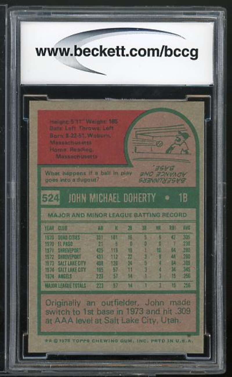 John Doherty Card 1975 Topps #524 BGS BCCG 10 Image 2