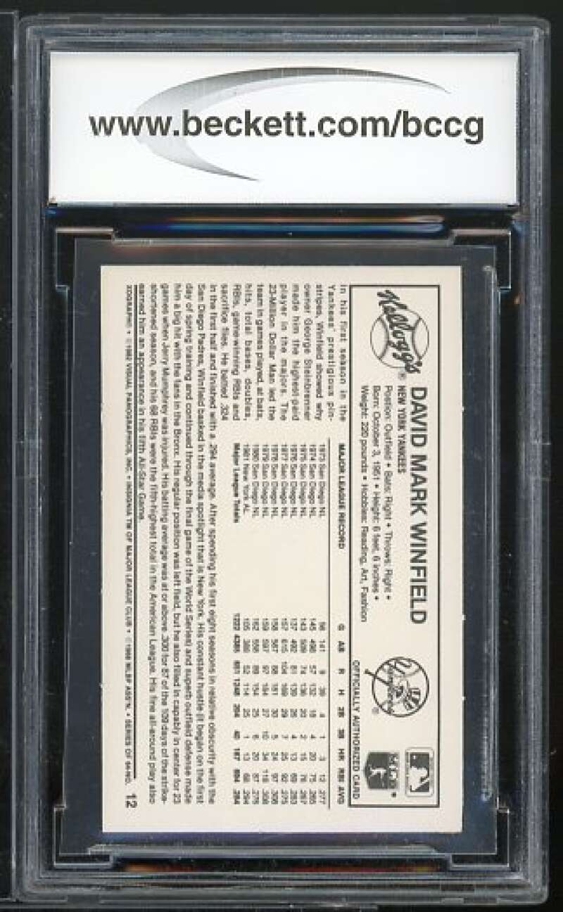 Dave Winfield Card 1982 Kellogg's #12 BGS BCCG 9 Image 2