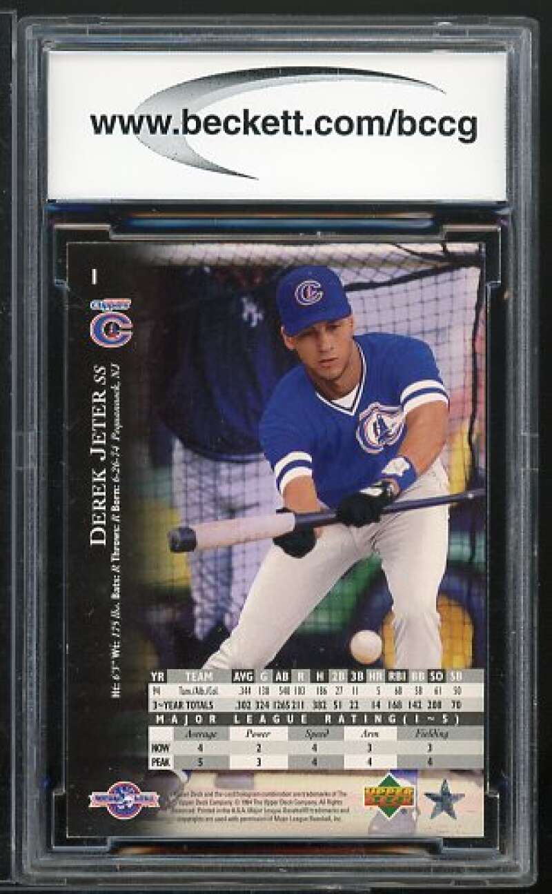 Derek Jeter Card 1995 Upper Deck Minors #1 BGS BCCG 9 Image 2