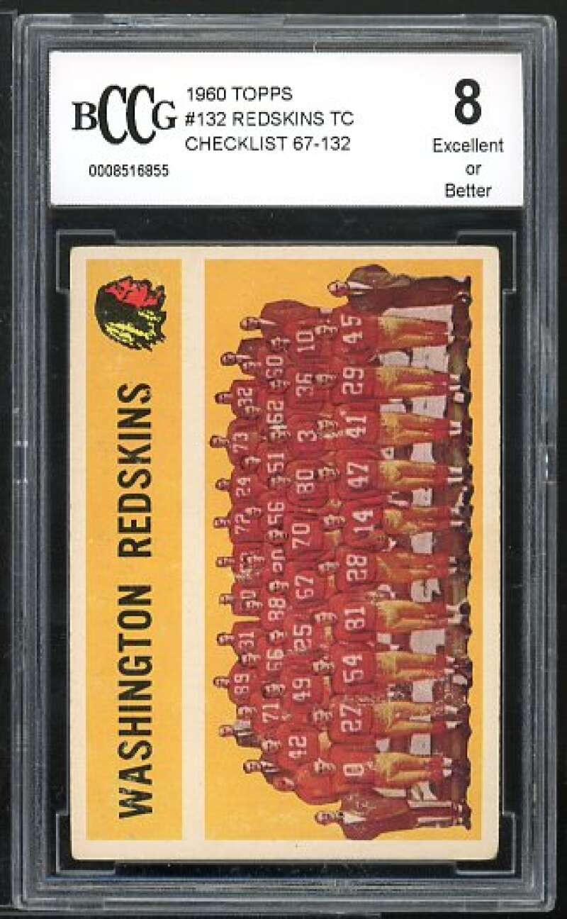 Washington Redskins Team Card 1960 Topps #132 BGS BCCG 8 Image 1